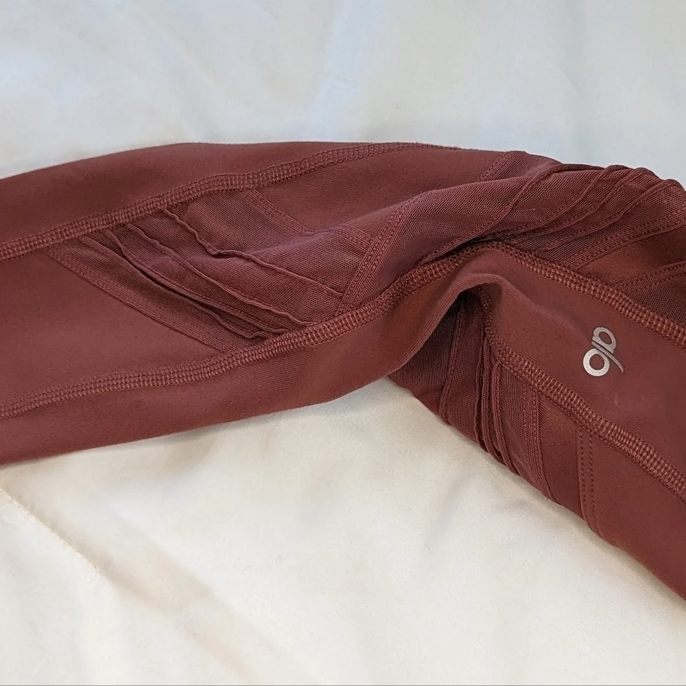 Alo Yoga Moto Leggings Mesh High Rise Burnt Rose Pink Activewear Pants M
